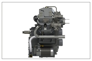 3D design of a motorcycle engine.