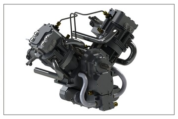 3D design of a motorcycle engine.