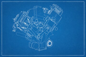3D design of a motorcycle engine.