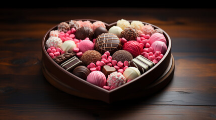 Heart shape box of chocolates. Generative Ai