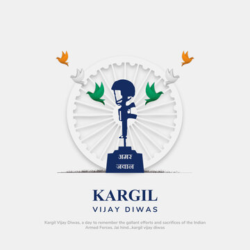 Kargil Vijay Diwas. People Remembering And Celebrating Victory Day Of Indian Army. Creative Vector Illustration.