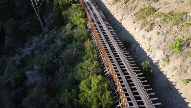Drone Shot Flying Along Wooden Flumes West of Reno Nevada