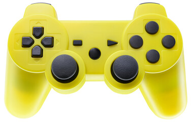 Yellow gaming controller isolated on white background.