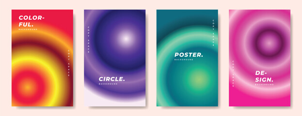 Colorful gradient circle vertical background template copy space set. Modern blurred and smooth rounded backdrop design for poster, banner, magazine, cover, or leaflet.