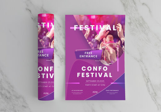 Event Festival Poster Template With Abstract Pink Accents
