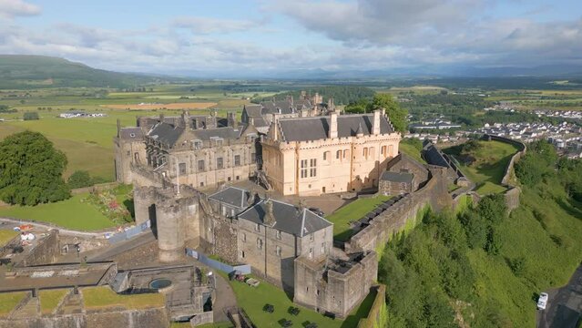Aerial drone video of the old fortress in Sterling, Scotland.