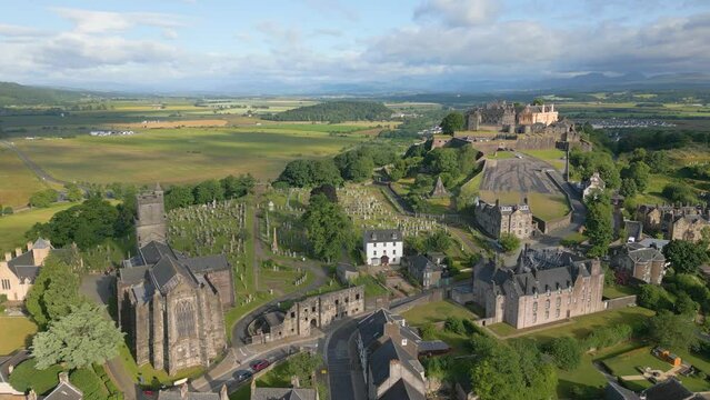 Aerial drone video of the church in Stirling, Scotland