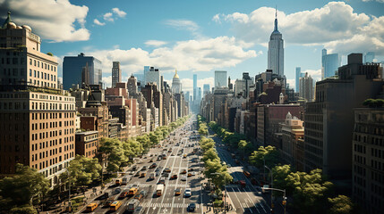 Looking Down at a Busy City Street