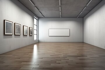 A modern art museum frame wall clipping path is isolated against a white background. Generative AI