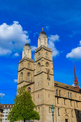 Fototapeta na wymiar Grossmunster cathedral in Zurich, Switzerland