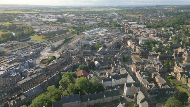 Aerial drone view on the town Stirling in Scotland
