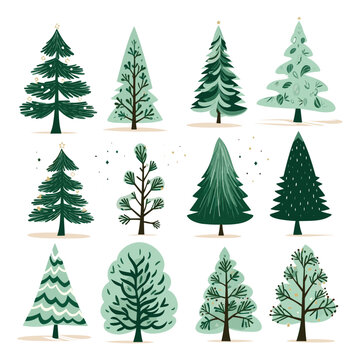 Hand drawn Christmas tree collection vector
