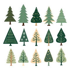 Fototapeta premium Hand drawn Christmas tree collection vector 