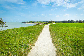 Pedestrian path on the coast of the Ré island in La Flotte, France