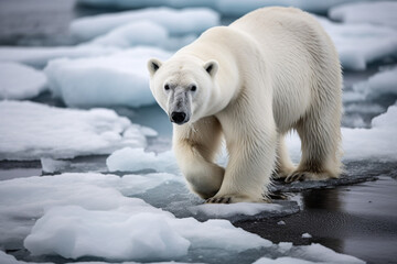 Obraz na płótnie Canvas Polar bear walking on ice sheet generative AI