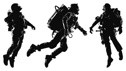man flying using jet pack silhouette, futuristic technology