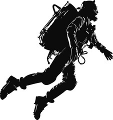 man flying using jetpack silhouette