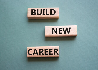 Begin new career symbol. Concept word Begin new career on wooden blocks. Beautiful grey green background. Business and Begin new career concept. Copy space