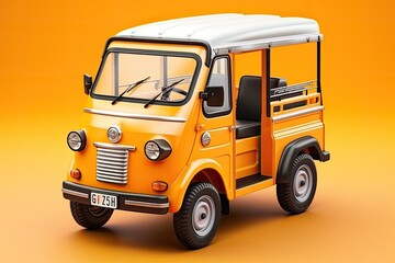 Obraz na płótnie Canvas 3d illustration tuk tuk, vintage jeep, thailand transportation orange background