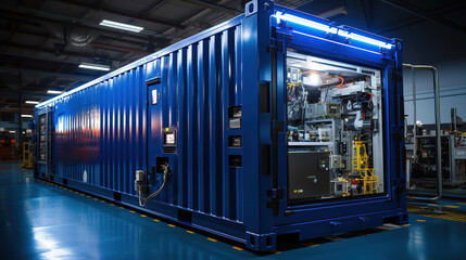 energy storage systems or battery container units in factory.
