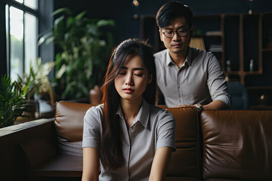 Frustrated sad girlfriend sit thinking of relationship problems, thoughtful couple after quarrel lost in thoughts