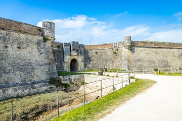 Main entrance of the stronghold of Fort la Prée in La Flotte, France