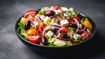 Greek salad with fresh vegetables, feta cheese and kalamata olives. Healthy food Generative AI