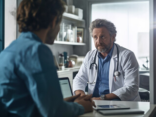 Un docteur annonce le diagnostic à son patient lors d'une consultation - obrazy, fototapety, plakaty