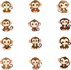 Naklejka premium Monkey Sit Down Illustration White Background