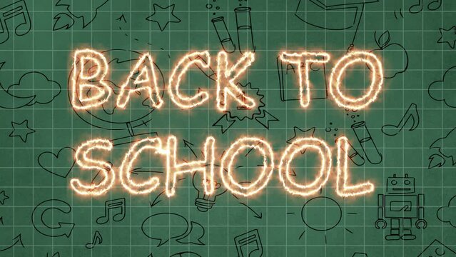 Back to School - Neon animation on a green background with school drawings