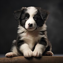 Corder collie puppy at the dark background.