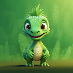 Fototapeta premium Baby dinosaur on a green background. Generative AI.