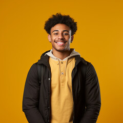 Fototapeta premium Black student on a yellow background. Back to school. Generative AI.