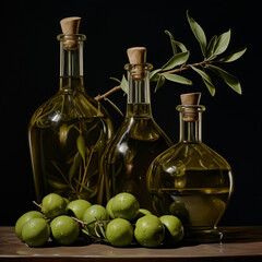 Bottles with olive oil. Generative AI.