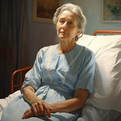 Senior woman on a hospital gurney. Generative AI.