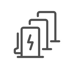 Car charging station related icon outline and linear vector.