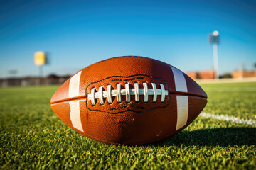 An American Football ball on a field