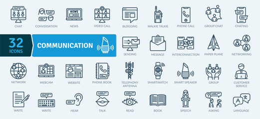  Communication Icons Pack. Thin line icons set. Simple vector icons