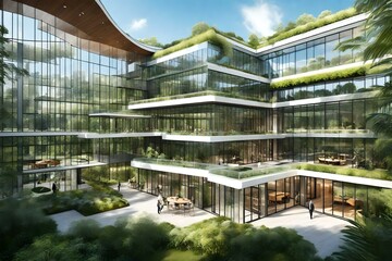 view of modern glass build AI generated