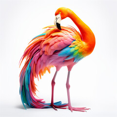 Fenicottero con grane coda color arcobaleno