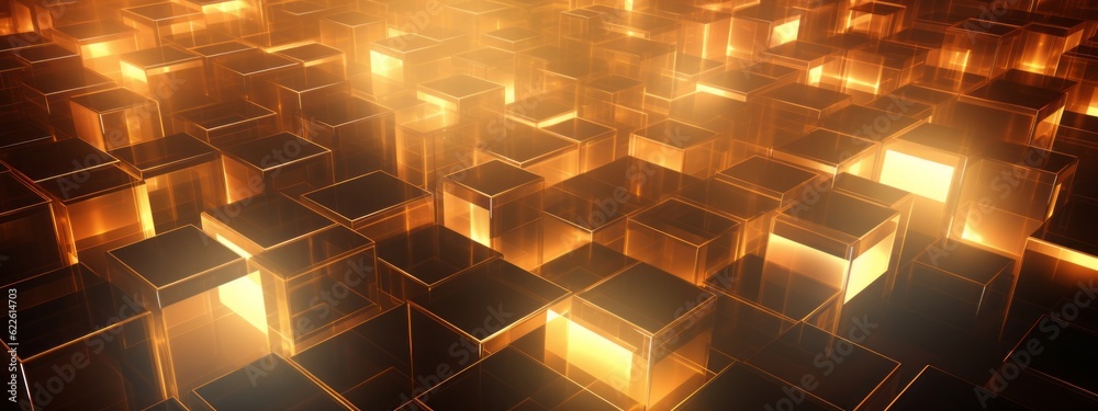 Poster abstract geometric technology metallic gold 3d room texture floor with squares and square cubes back