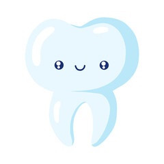 Tooth. Cute tooth cartoon character. Healthy happy tooth. Stomalogical dentist character. Stock vector illustration on a white background.