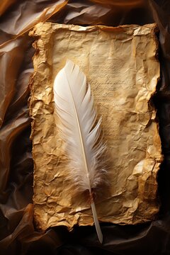 Vintage scene of a white feather writing the old memoirs Generative AI Illustration