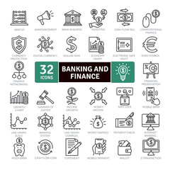  Banking and Finance Icons Pack.Thin line icons set. Simple vector icons