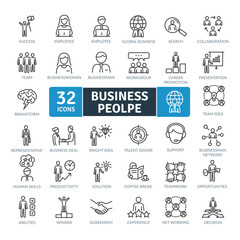  Business People Icons Pack. Thin line icons set. Simple vector icons