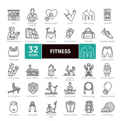  Fitness and welness icons Pack. Thin line icon collection. Outline web icon set