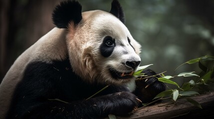 Obraz premium giant panda eating bamboo