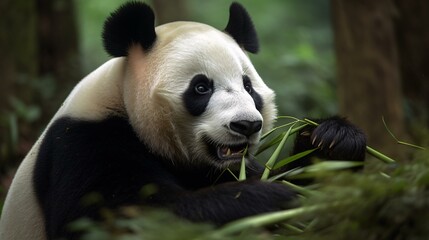 Naklejka premium giant panda eating bamboo