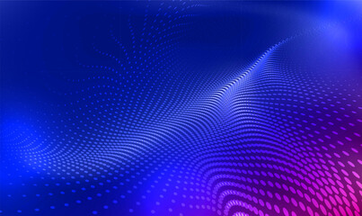 Abstract 3d Wave Particle Technology Background. Futuristic sci-fi user interface concept with gradient dots and lines. Big data, artificial intelligence, music, techno. Blockchain. Science. Vector.