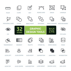  Icon pack of graphic design tools to express your digital creativity. Thin line icons set. Simple vector icons